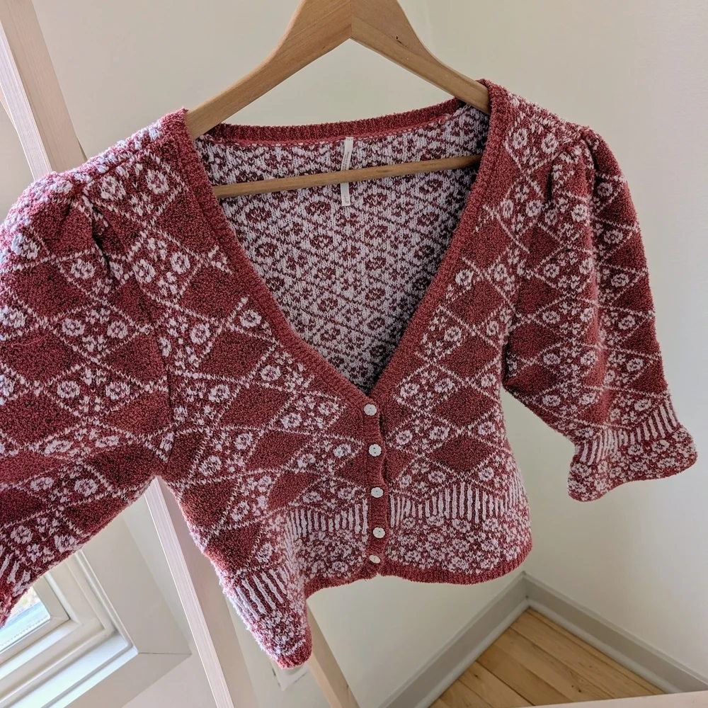NEW Free People Geo Floral Cropped Cardigan In Terracotta - M, L